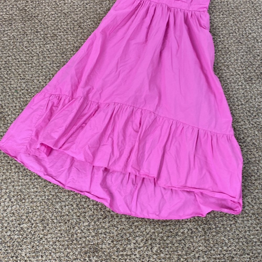 J. Crew Sleeveless faux wrap cotton poplin bright pink midi dress - Picture 6 of 9